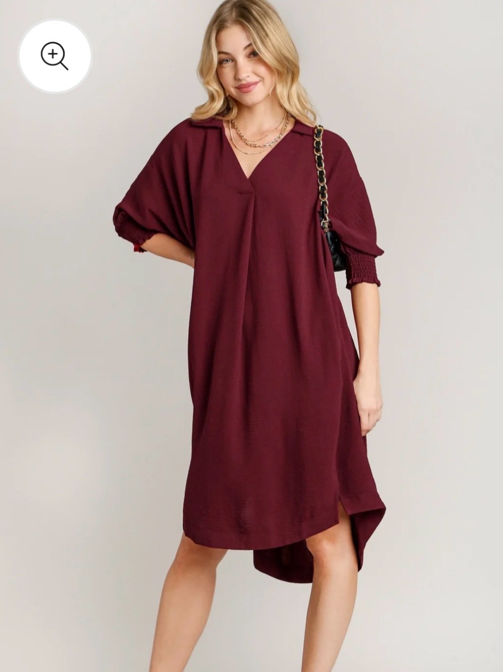 Umgee 3/4 Sleeve Oversized High Low Hem Dress